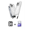 ieg™ iPhone 15 Pro Max Kılıf Atlas Doku Koleksiyonu - Siyah Bilvis 5in1 5D Magic Hayalet Cam Ekran Koruyucu + PVD Metal Kamera Lens - GS
