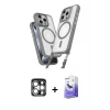 ieg™ iPhone 15 Pro Max Kılıf Atlas Doku Koleksiyonu - Siyah Bilvis 5in1 5D Magic Hayalet Cam Ekran Koruyucu + PVD Metal Kamera Lens - GS