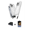 ieg™ iPhone 15 Pro Max Kılıf Atlas Doku Koleksiyonu - Siyah Buffer Hayalet Cam Ekran Koruyucu + Raze Metal Kamera Lens - LT