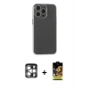 ieg™ iPhone 15 Pro Max Kılıf Atlas Minimal Prime - Siyah Buffer Cam Ekran Koruyucu + PVD Metal Kamera Lens - GS