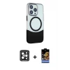 ieg™ iPhone 15 Pro Max Kılıf Çekirdek Asil Özel Seri - Siyah Buffer Hayalet Cam Ekran Koruyucu + PVD Metal Kamera Lens - SH