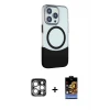 ieg™ iPhone 15 Pro Max Kılıf Çekirdek Asil Özel Seri - Siyah Buffer Hayalet Cam Ekran Koruyucu + PVD Metal Kamera Lens - GS
