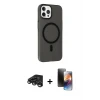ieg™ iPhone 15 Pro Max Kılıf Çekirdek Modern Prime - Siyah 3D Antistatik Mat Seramik Nano Ekran Koruyucu + Raze Metal Kamera Lens - TMGI