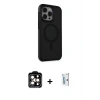 ieg™ iPhone 15 Pro Max Kılıf Çekirdek Yansıma Prime - Siyah Bilvis 0.18mm Plus Cam Ekran Koruyucu + PVD Metal Kamera Lens - TU