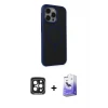 ieg™ iPhone 15 Pro Max Kılıf Çekirdek Yansıma Prime - Siyah Bilvis 5in1 5D Magic Hayalet Cam Ekran Koruyucu + PVD Metal Kamera Lens - SH