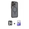 ieg™ iPhone 15 Pro Max Kılıf Çekirdek Yansıma Prime - Siyah Bilvis 5in1 5D Magic Hayalet Cam Ekran Koruyucu + PVD Metal Kamera Lens - LT