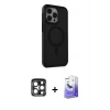 ieg™ iPhone 15 Pro Max Kılıf Çekirdek Yansıma Prime - Siyah Bilvis 5in1 5D Magic Hayalet Cam Ekran Koruyucu + PVD Metal Kamera Lens - LT
