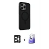 ieg™ iPhone 15 Pro Max Kılıf Çekirdek Yansıma Prime - Siyah Bilvis 5in1 5D Magic Hayalet Cam Ekran Koruyucu + PVD Metal Kamera Lens - SH