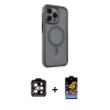 ieg™ iPhone 15 Pro Max Kılıf Çekirdek Yansıma Prime - Siyah Buffer Hayalet Cam Ekran Koruyucu + PVD Metal Kamera Lens - TU