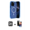 ieg™ iPhone 15 Pro Max Kılıf Eksen Çizgi - Siyah 3D Antistatik Mat Seramik Nano Ekran Koruyucu + PVD Metal Kamera Lens - SH