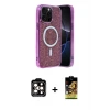 ieg™ iPhone 15 Pro Max Kılıf Eksen Çizgi - Siyah Buffer Cam Ekran Koruyucu + PVD Metal Kamera Lens - TU
