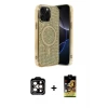 ieg™ iPhone 15 Pro Max Kılıf Eksen Çizgi - Siyah Buffer Cam Ekran Koruyucu + PVD Metal Kamera Lens - TU