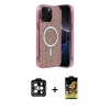 ieg™ iPhone 15 Pro Max Kılıf Eksen Çizgi - Siyah Buffer Cam Ekran Koruyucu + PVD Metal Kamera Lens - TU