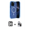 ieg™ iPhone 15 Pro Max Kılıf Eksen Çizgi - Siyah Vanessa Magic Hayalet Cam + PVD Metal Kamera Lens - GS