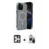 ieg™ iPhone 15 Pro Max Kılıf Eksen Çizgi - Siyah Vanessa Magic Hayalet Cam + PVD Metal Kamera Lens - GS