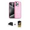 ieg™ iPhone 15 Pro Max Kılıf Eksen Doku Koleksiyonu - Siyah Buffer Cam Ekran Koruyucu + Raze Metal Kamera Lens - SH