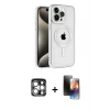 ieg™ iPhone 15 Pro Max Kılıf Eksen Form Koleksiyonu - Siyah 3D Antistatik Mat Seramik Nano Ekran Koruyucu + PVD Metal Kamera Lens - GS