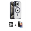 ieg™ iPhone 15 Pro Max Kılıf Eksen Form Koleksiyonu - Siyah 3D Antistatik Mat Seramik Nano Ekran Koruyucu + PVD Metal Kamera Lens - GS