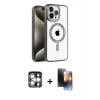 ieg™ iPhone 15 Pro Max Kılıf Eksen Form Koleksiyonu - Siyah 3D Antistatik Mat Seramik Nano Ekran Koruyucu + PVD Metal Kamera Lens - GS