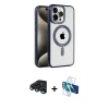 ieg™ iPhone 15 Pro Max Kılıf Eksen Form Koleksiyonu - Siyah 3D Antistatik Seramik Nano Ekran Koruyucu + Raze Metal Kamera Lens - LT