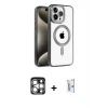 ieg™ iPhone 15 Pro Max Kılıf Eksen Form Koleksiyonu - Siyah Bilvis 0.18mm Plus Cam Ekran Koruyucu + PVD Metal Kamera Lens - GS