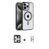 ieg™ iPhone 15 Pro Max Kılıf Eksen Form Koleksiyonu - Siyah Bilvis 0.18mm Plus Cam Ekran Koruyucu + PVD Metal Kamera Lens - GS