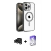 ieg™ iPhone 15 Pro Max Kılıf Eksen Form Koleksiyonu - Siyah Bilvis 5in1 3D Magic Cam Ekran Koruyucu + Raze Metal Kamera Lens - TMGI