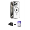 ieg™ iPhone 15 Pro Max Kılıf Eksen Form Koleksiyonu - Siyah Bilvis 5in1 3D Magic Cam Ekran Koruyucu + Raze Metal Kamera Lens - TMGI