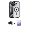 ieg™ iPhone 15 Pro Max Kılıf Eksen Form Koleksiyonu - Siyah Bilvis 5in1 5D Magic Hayalet Cam Ekran Koruyucu + Raze Metal Kamera Lens - SH
