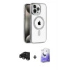ieg™ iPhone 15 Pro Max Kılıf Eksen Form Koleksiyonu - Siyah Bilvis 5in1 5D Magic Hayalet Cam Ekran Koruyucu + Raze Metal Kamera Lens - SH