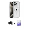 ieg™ iPhone 15 Pro Max Kılıf Eksen Form Koleksiyonu - Siyah Bilvis 5in1 5D Magic Hayalet Cam Ekran Koruyucu + Raze Metal Kamera Lens - SH