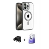 ieg™ iPhone 15 Pro Max Kılıf Eksen Form Koleksiyonu - Siyah Bilvis 5in1 5D Magic Hayalet Cam Ekran Koruyucu + Raze Metal Kamera Lens - SH