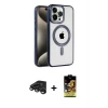 ieg™ iPhone 15 Pro Max Kılıf Eksen Form Koleksiyonu - Siyah Buffer Cam Ekran Koruyucu + Raze Metal Kamera Lens - TMGI