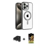 ieg™ iPhone 15 Pro Max Kılıf Eksen Form Koleksiyonu - Siyah Buffer Cam Ekran Koruyucu + Raze Metal Kamera Lens - TMGI