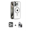ieg™ iPhone 15 Pro Max Kılıf Eksen Form Koleksiyonu - Siyah Vanessa Magic Hayalet Cam + PVD Metal Kamera Lens - LT