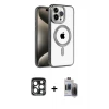 ieg™ iPhone 15 Pro Max Kılıf Eksen Form Koleksiyonu - Siyah Vanessa Magic Hayalet Cam + PVD Metal Kamera Lens - LT