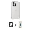 ieg™ iPhone 15 Pro Max Kılıf Eksen Form Serisi - Şeffaf Pasifik Cam Ekran Koruyucu + PVD Metal Kamera Lens - GI
