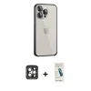 ieg™ iPhone 15 Pro Max Kılıf Eksen Form Serisi - Şeffaf Pasifik Cam Ekran Koruyucu + PVD Metal Kamera Lens - GI