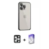 ieg™ iPhone 15 Pro Max Kılıf Eksen Form Serisi - Siyah Bilvis 5in1 3D Magic Cam Ekran Koruyucu + PVD Metal Kamera Lens - LT