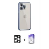 ieg™ iPhone 15 Pro Max Kılıf Eksen Form Serisi - Siyah Bilvis 5in1 3D Magic Cam Ekran Koruyucu + PVD Metal Kamera Lens - LT