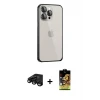 ieg™ iPhone 15 Pro Max Kılıf Eksen Form Serisi - Siyah Buffer Cam Ekran Koruyucu + Raze Metal Kamera Lens - SH
