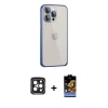 ieg™ iPhone 15 Pro Max Kılıf Eksen Form Serisi - Siyah Buffer Hayalet Cam Ekran Koruyucu + PVD Metal Kamera Lens - SH