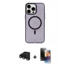 ieg™ iPhone 15 Pro Max Kılıf Eksen Işık Prime - Siyah 3D Antistatik Mat Seramik Nano Ekran Koruyucu + Raze Metal Kamera Lens - SH