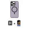 ieg™ iPhone 15 Pro Max Kılıf Eksen Işık Prime - Siyah Buffer Hayalet Cam Ekran Koruyucu + PVD Metal Kamera Lens - SH