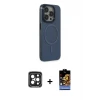 ieg™ iPhone 15 Pro Max Kılıf Eksen Işık Prime - Siyah Buffer Hayalet Cam Ekran Koruyucu + PVD Metal Kamera Lens - SH