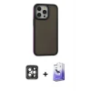 ieg™ iPhone 15 Pro Max Kılıf Eksen Işık - Siyah Bilvis 5in1 5D Magic Hayalet Cam Ekran Koruyucu + PVD Metal Kamera Lens - GI
