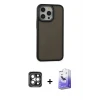 ieg™ iPhone 15 Pro Max Kılıf Eksen Işık - Siyah Bilvis 5in1 5D Magic Hayalet Cam Ekran Koruyucu + PVD Metal Kamera Lens - GI