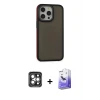 ieg™ iPhone 15 Pro Max Kılıf Eksen Işık - Siyah Bilvis 5in1 5D Magic Hayalet Cam Ekran Koruyucu + PVD Metal Kamera Lens - GI