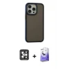 ieg™ iPhone 15 Pro Max Kılıf Eksen Işık - Siyah Bilvis 5in1 5D Magic Hayalet Cam Ekran Koruyucu + PVD Metal Kamera Lens - GI