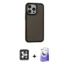 ieg™ iPhone 15 Pro Max Kılıf Eksen Işık - Siyah Bilvis 5in1 5D Magic Hayalet Cam Ekran Koruyucu + PVD Metal Kamera Lens - GI